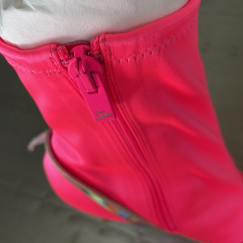 Christian louboutin Jessie booty 100mm stiletto boot barbie fluo neon sz 37.5 - Picture 3 of 13